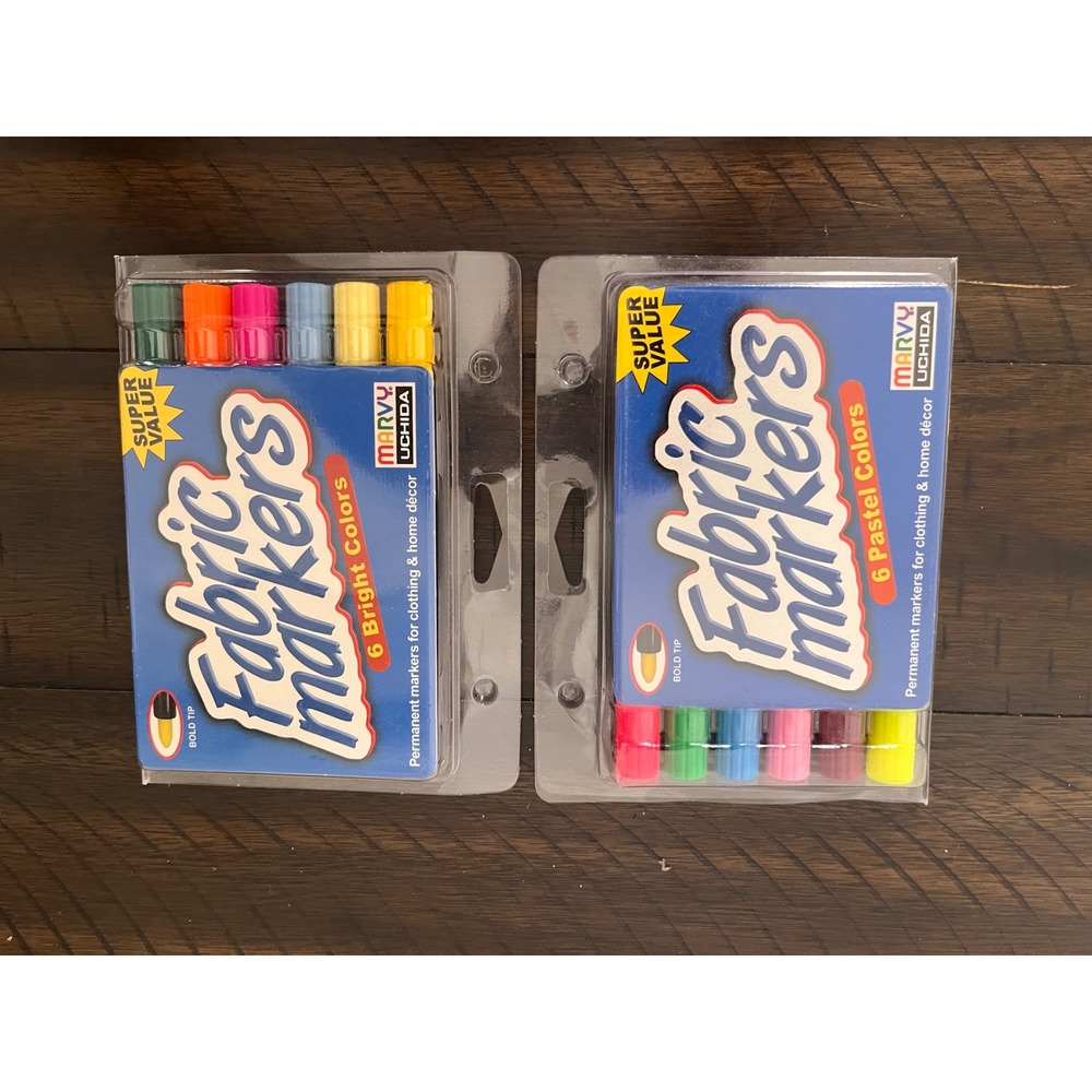Marvy Uchida Fabric Markers 12 Pack Bright and Pastel Colors Bold Tip Permanent
